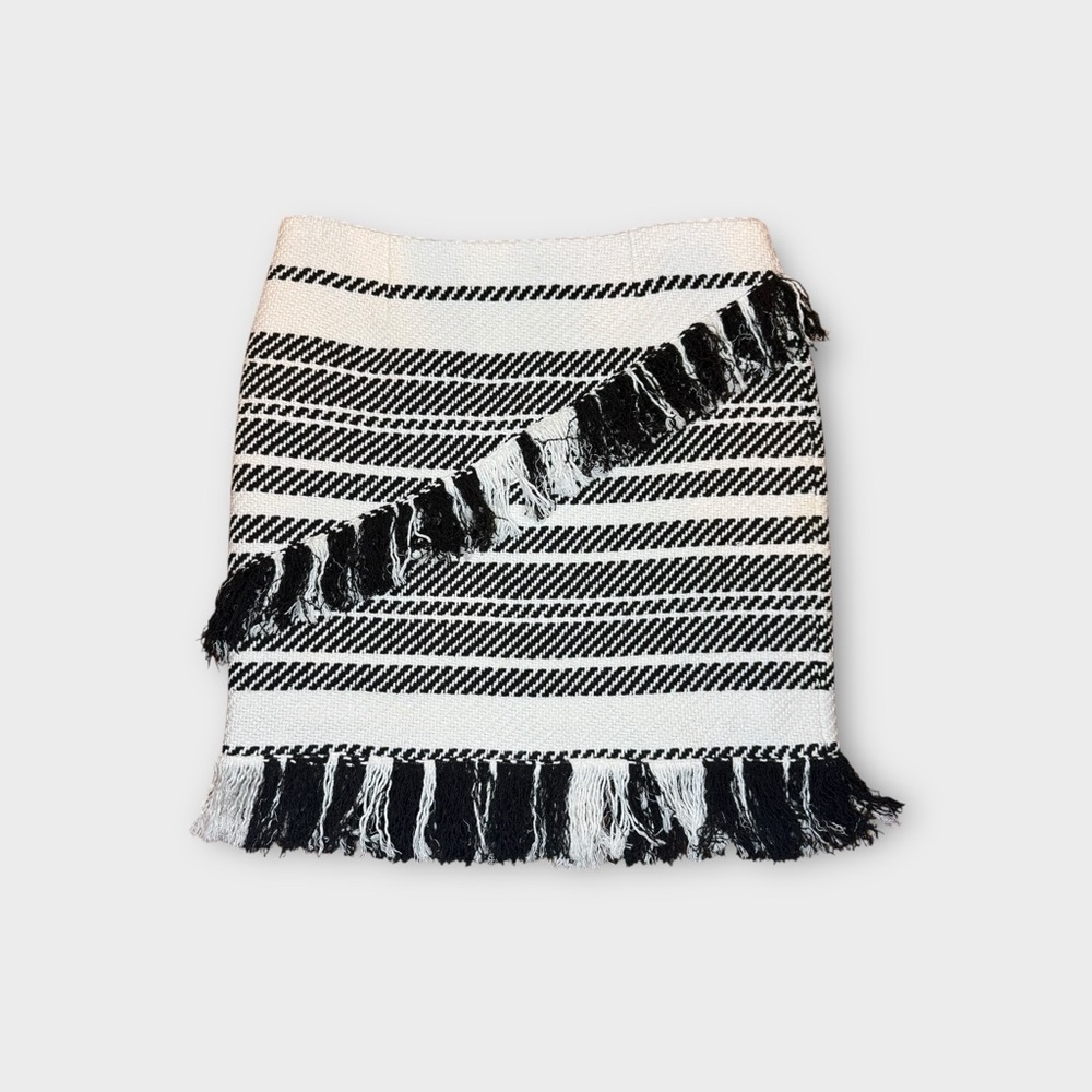 W By Worth Striped Woven Brown & White Fringe Skirt